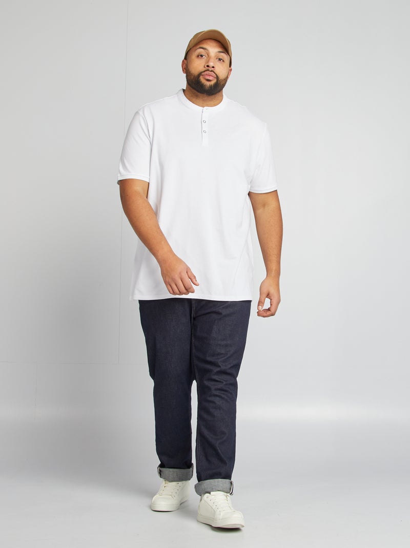 Polo van katoenpiqué met henleykraag wit - Kiabi