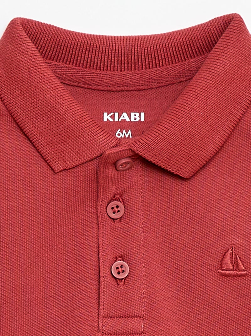 Polo van katoenpiqué met korte mouwen Bruin - Kiabi