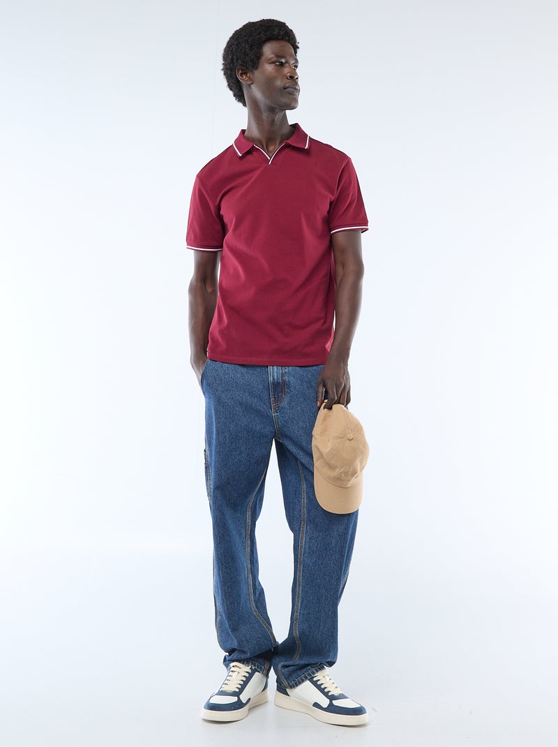 Polo van katoenpiqué met korte mouwen Rood - Kiabi
