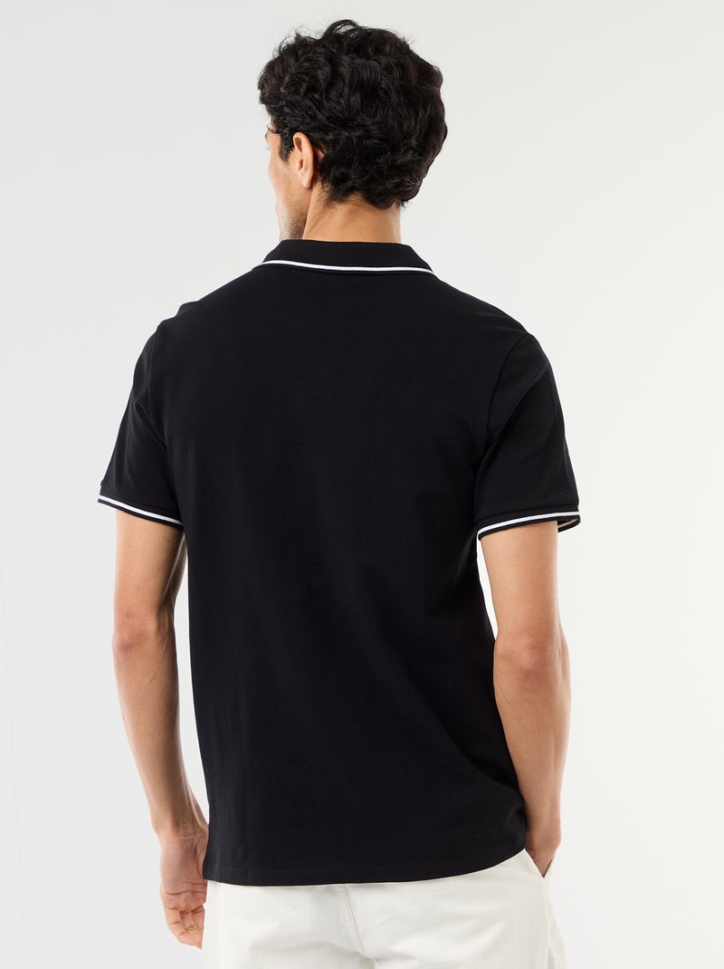 Polo van katoenpiqué met korte mouwen Zwart - Kiabi