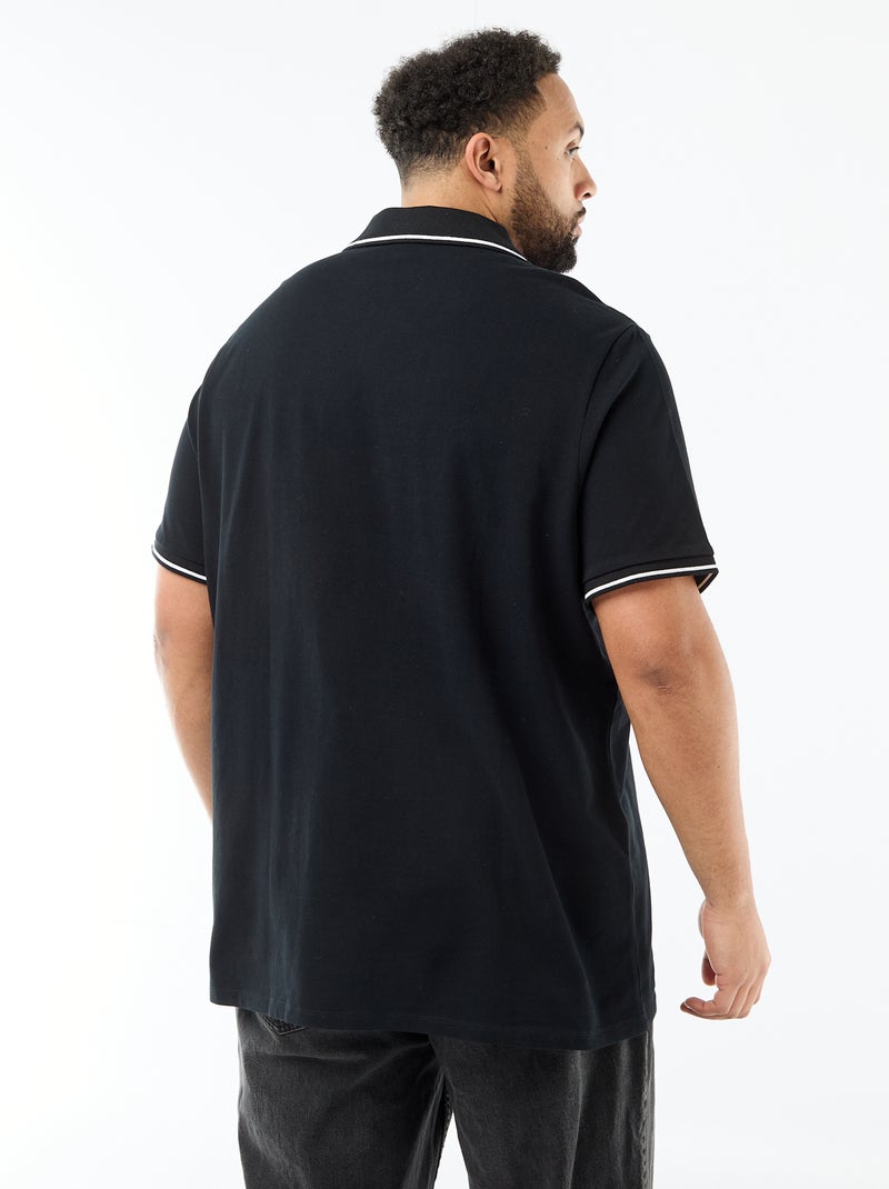 Polo van katoenpiqué met polokraag zonder knopen Zwart - Kiabi