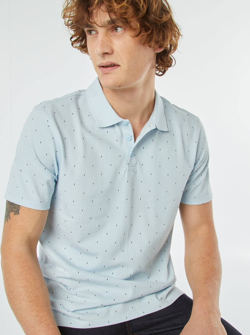 Polo van katoenpiqué met print BLAUW - Kiabi