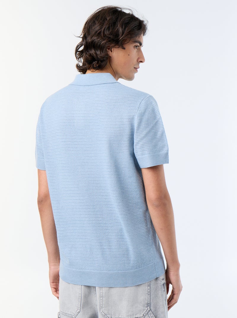 Polo van opengewerkt breisel met korte mouwen Blauw - Kiabi