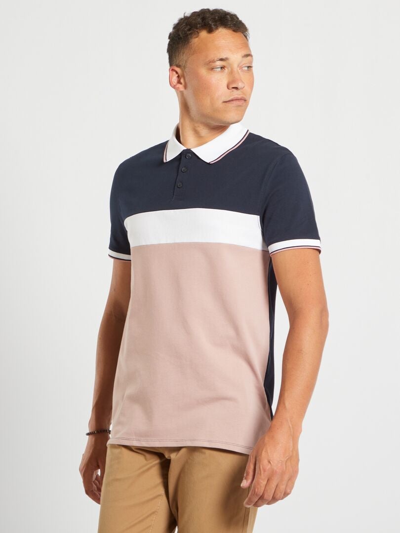 Polo van piquékatoen met color block ROSE - Kiabi
