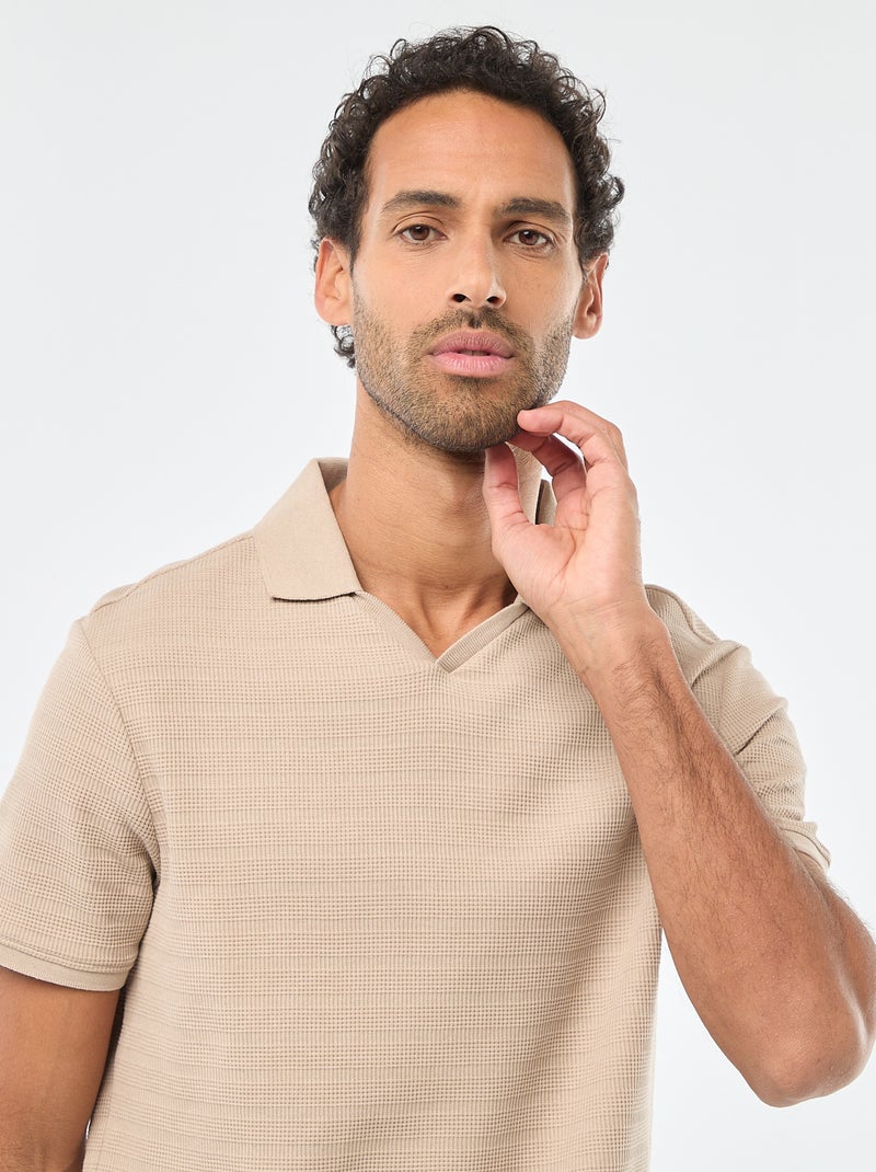 Polo van piquékatoen met korte mouw Biege - Kiabi