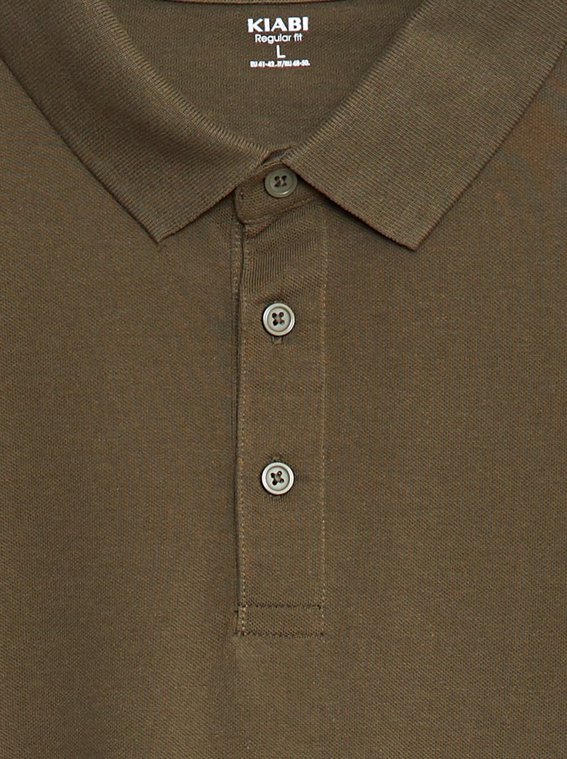 Polo van piquékatoen met lange mouw Kaki - Kiabi