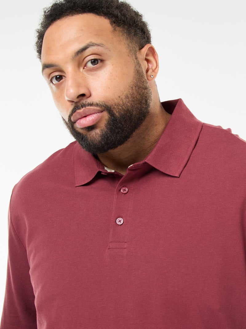 Polo van piquékatoen met lange mouw Rood - Kiabi