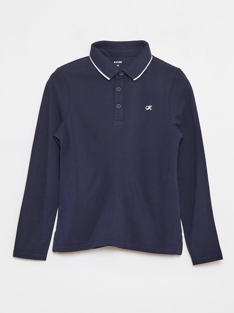 Polo van piquékatoen met lange mouwen Blauw - Kiabi