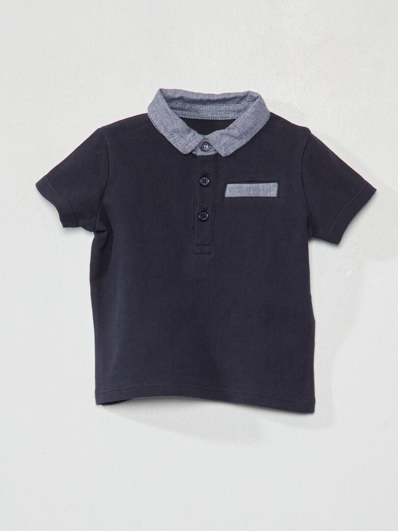 Polo van piquékatoen met print BLAUW - Kiabi