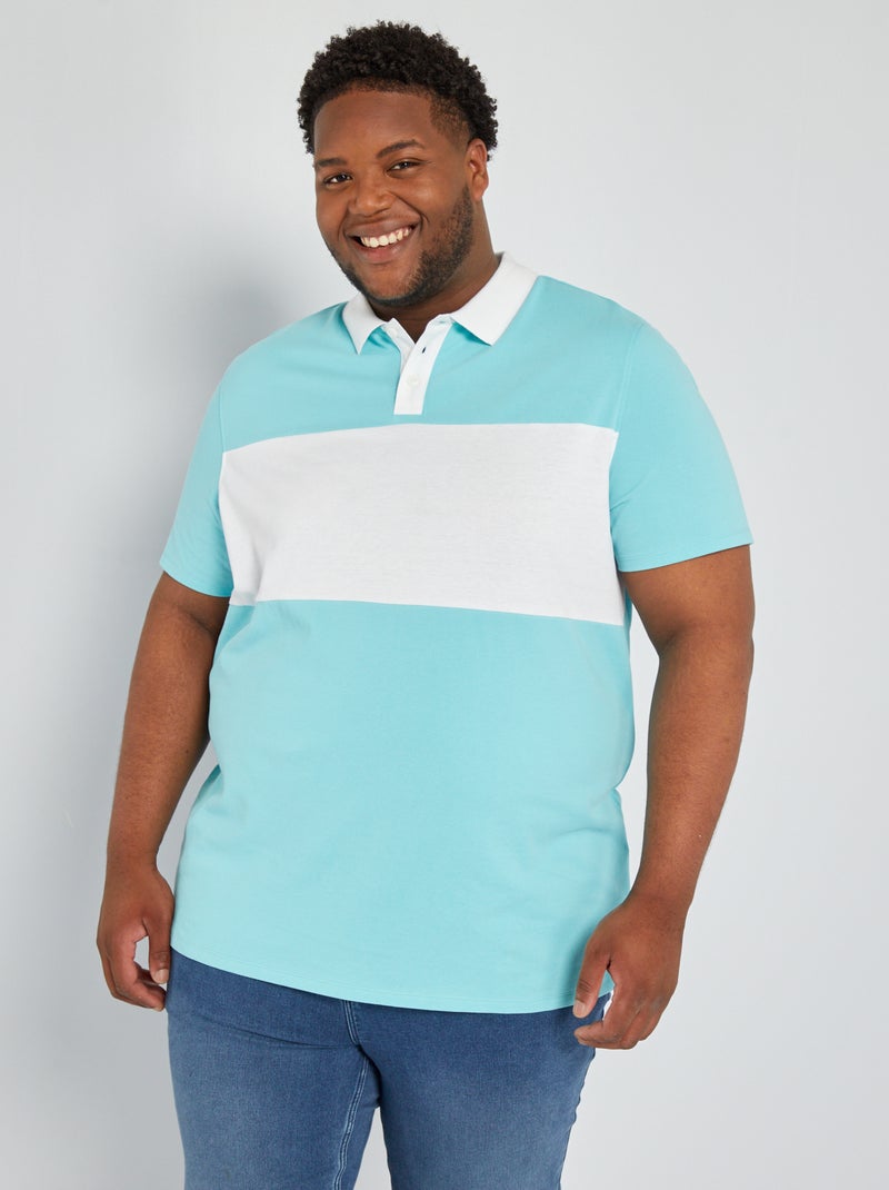Polo van piquékatoen met stretch BLAUW - Kiabi