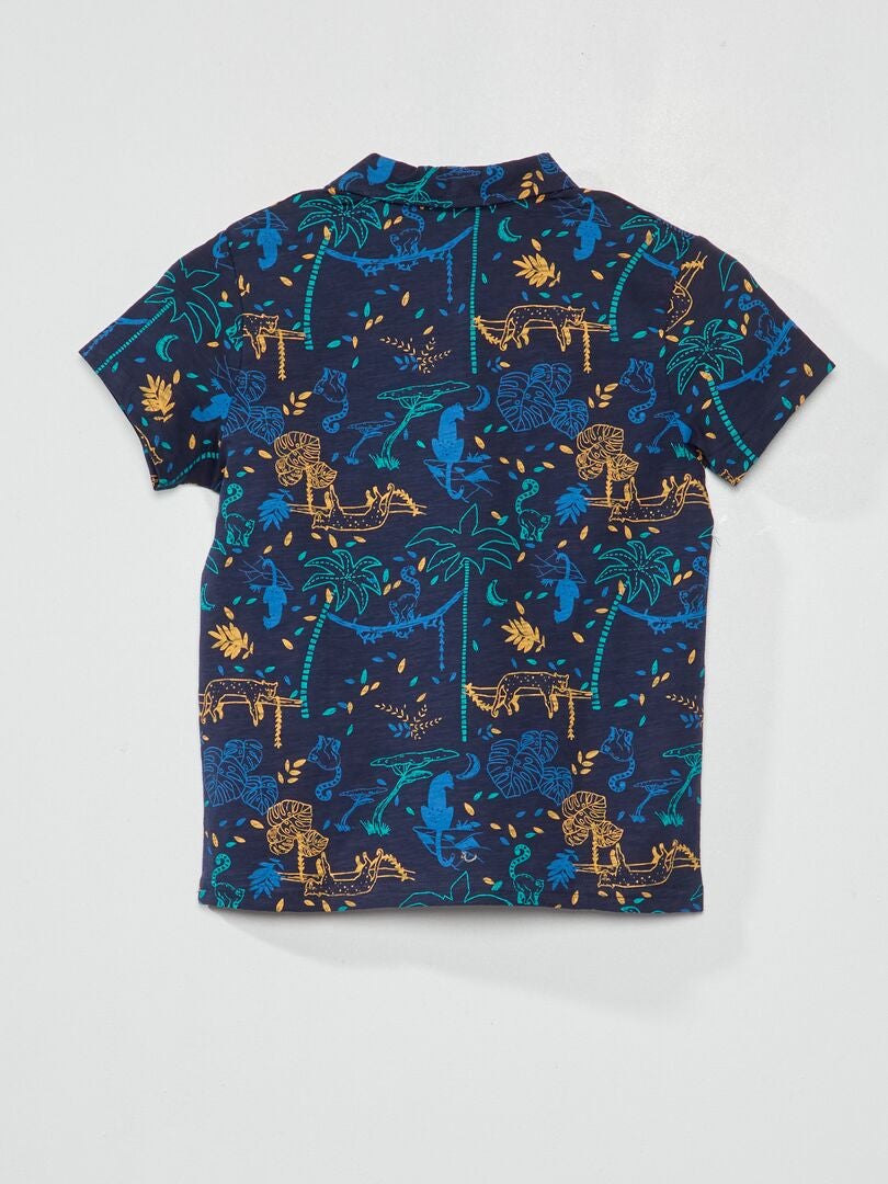 Polo van piquéstof met jungleprint BLAUW - Kiabi