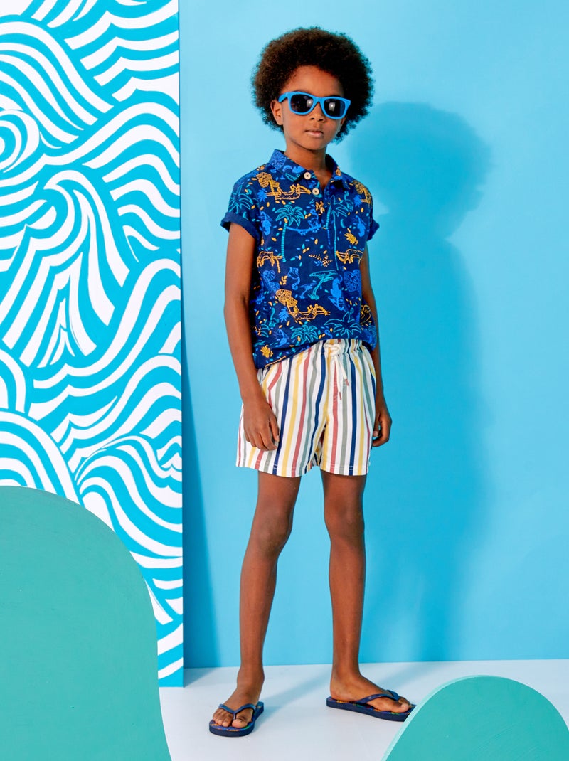 Polo van piquéstof met jungleprint BLAUW - Kiabi