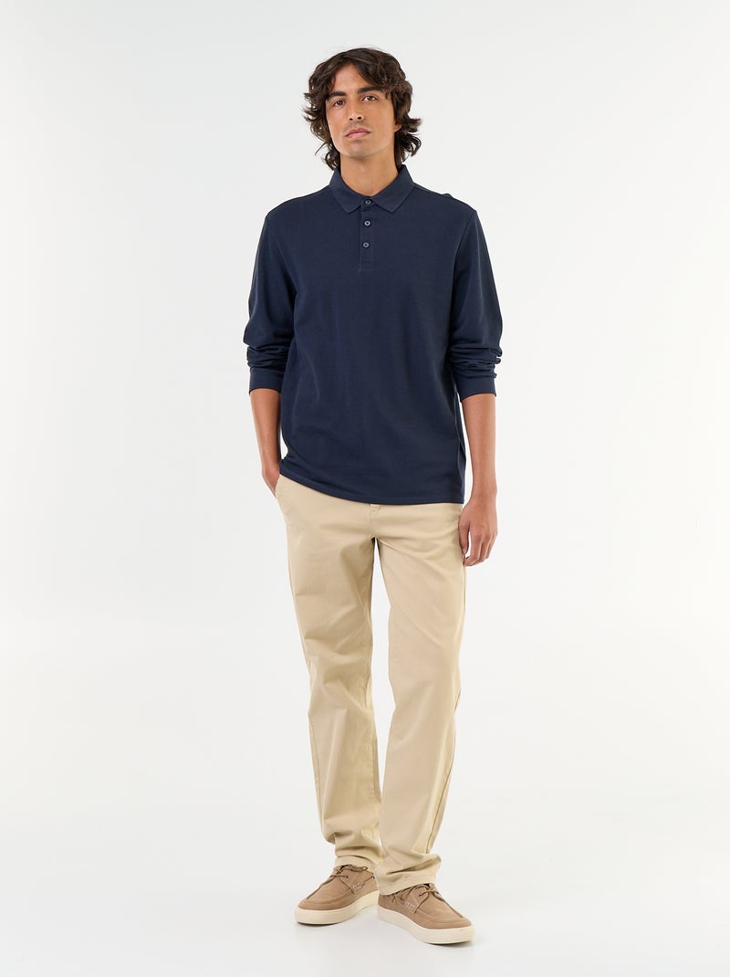 Polo van piquéstof met lange mouwen Blauw - Kiabi