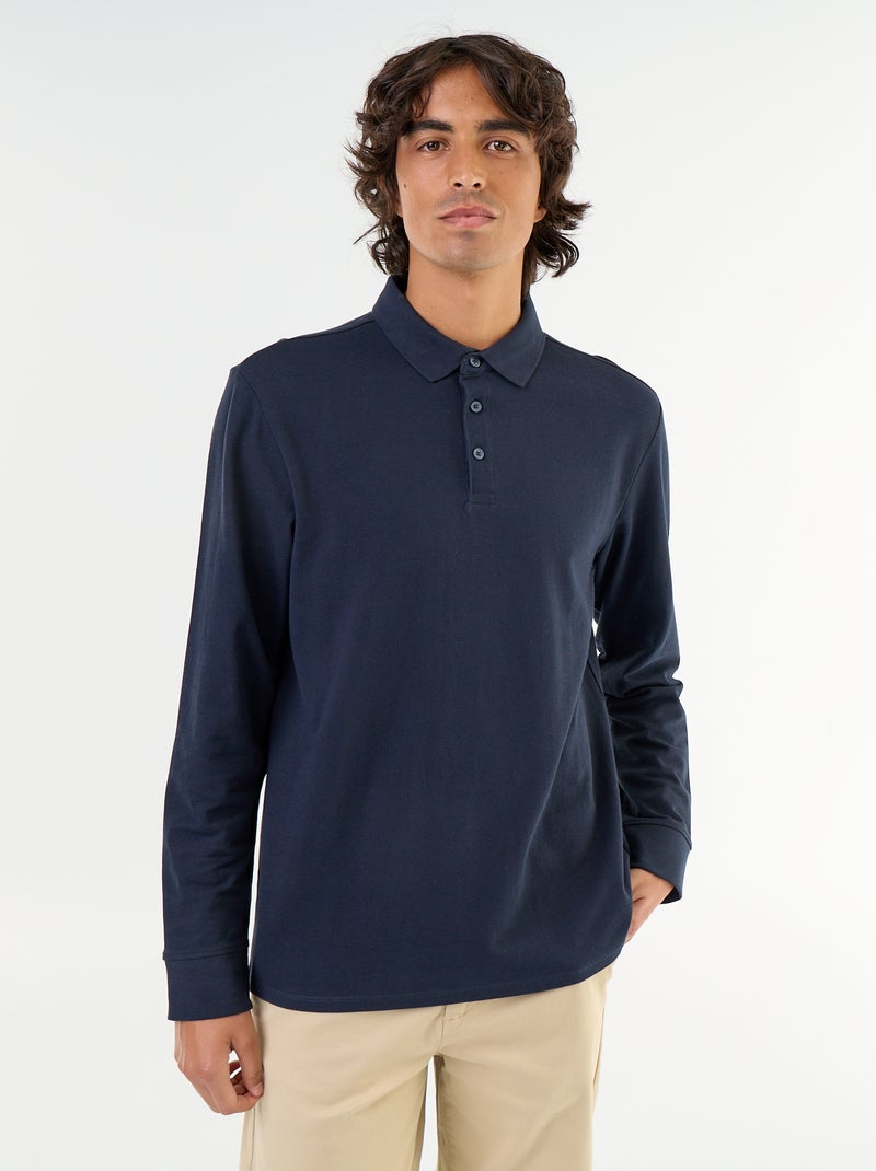 Polo van piquéstof met lange mouwen Blauw - Kiabi