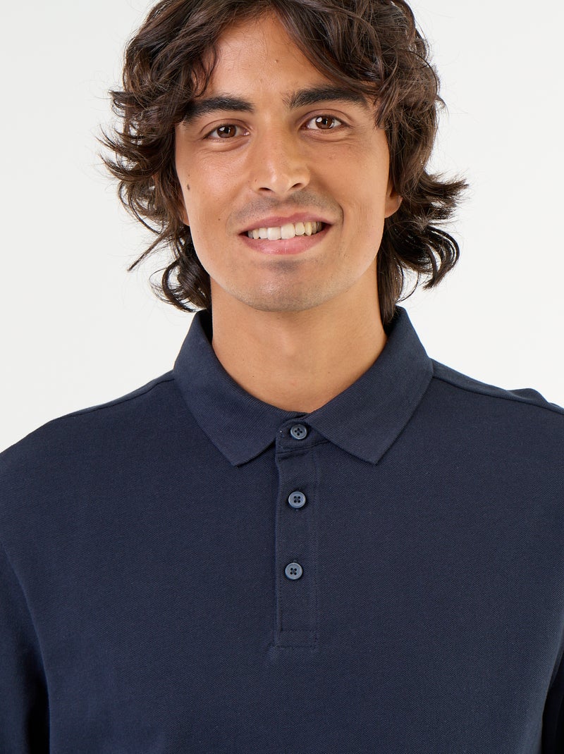 Polo van piquéstof met lange mouwen Blauw - Kiabi