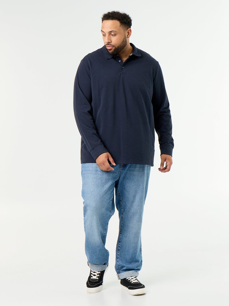 Polo van piquéstof met lange mouwen Blauw - Kiabi
