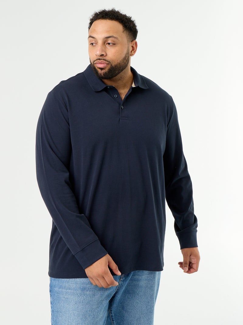 Polo van piquéstof met lange mouwen Blauw - Kiabi