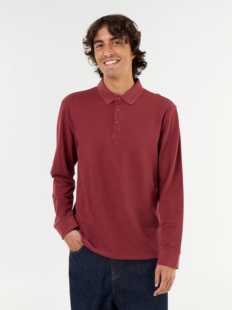 Polo van piquéstof met lange mouwen Rood - Kiabi