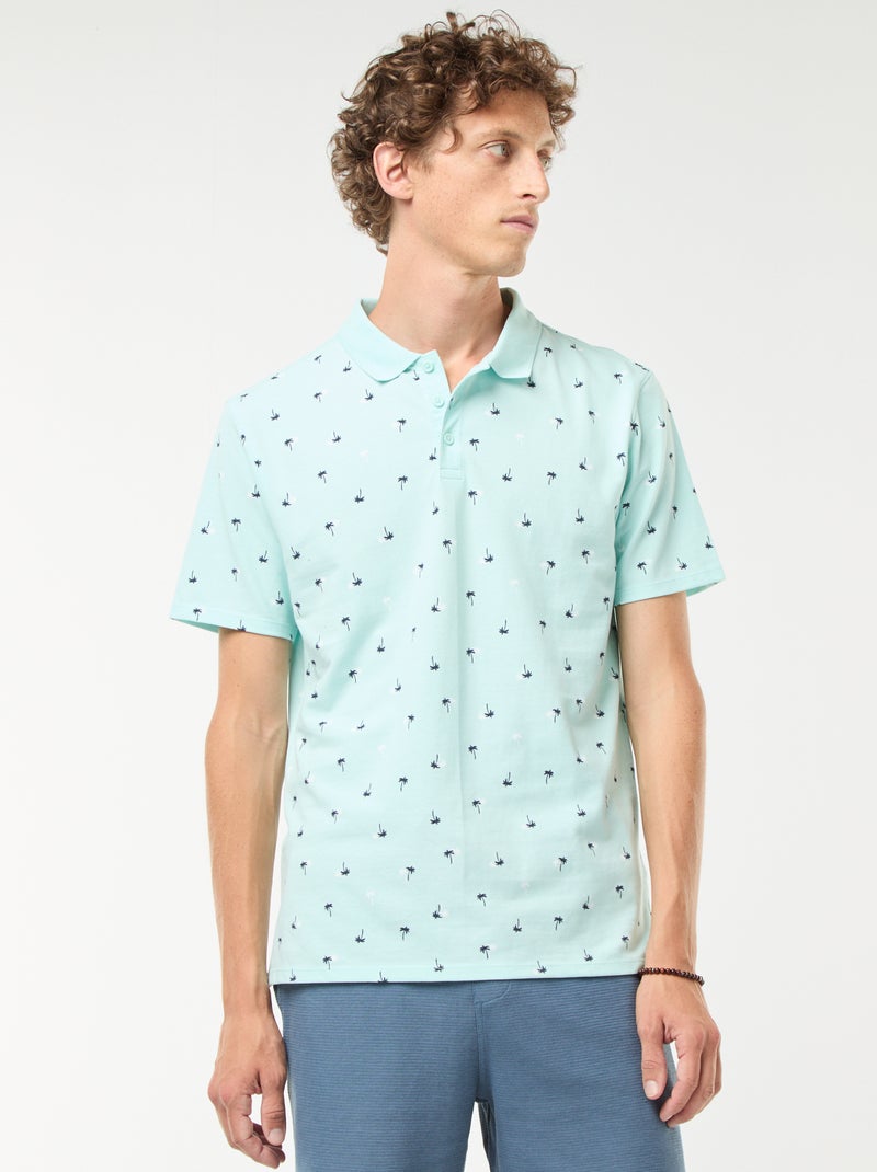 Polo van piquétricot met all-over motiefje Blauw - Kiabi