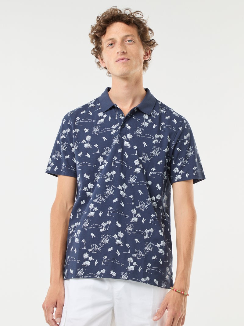 Polo van piquétricot met all-over motiefje Zwart - Kiabi