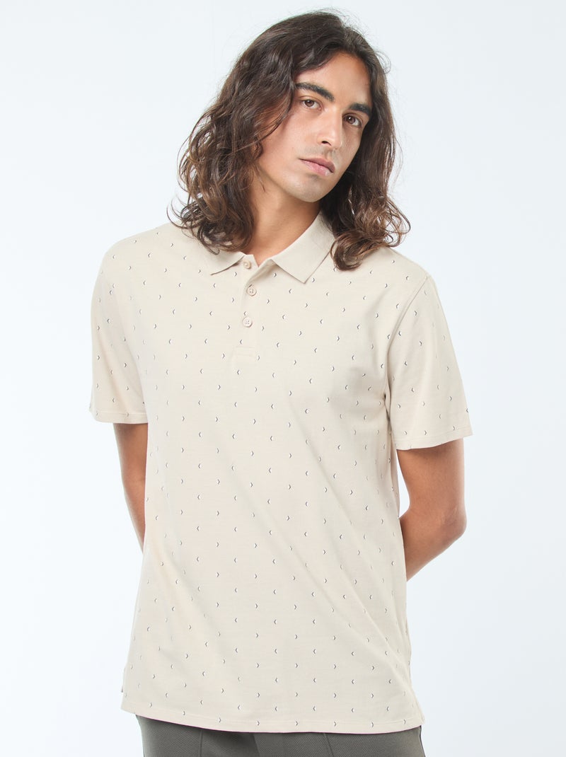 Polo van piquétricot met korte mouw en motiefje Biege - Kiabi