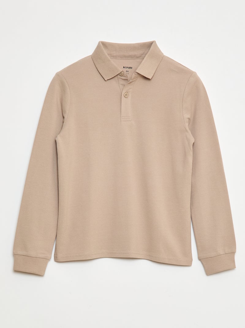 Polo van piquétricot met lange mouwen Biege - Kiabi