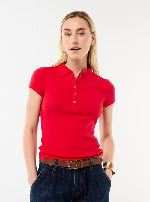 Polo van ribgebreide stof met korte mouwen - Kiabi