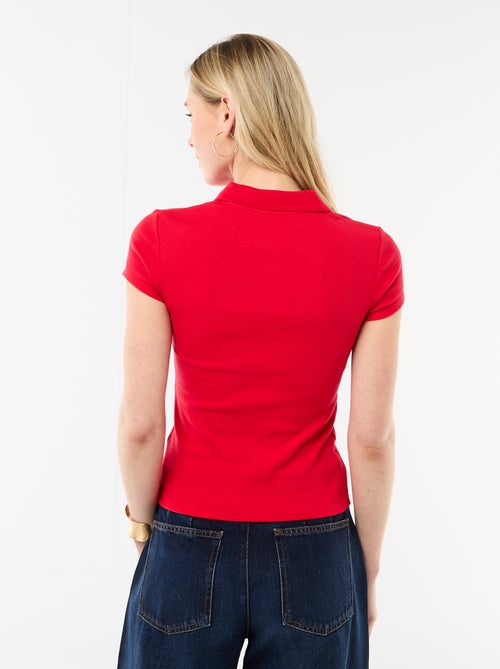 Polo van ribgebreide stof met korte mouwen - Kiabi