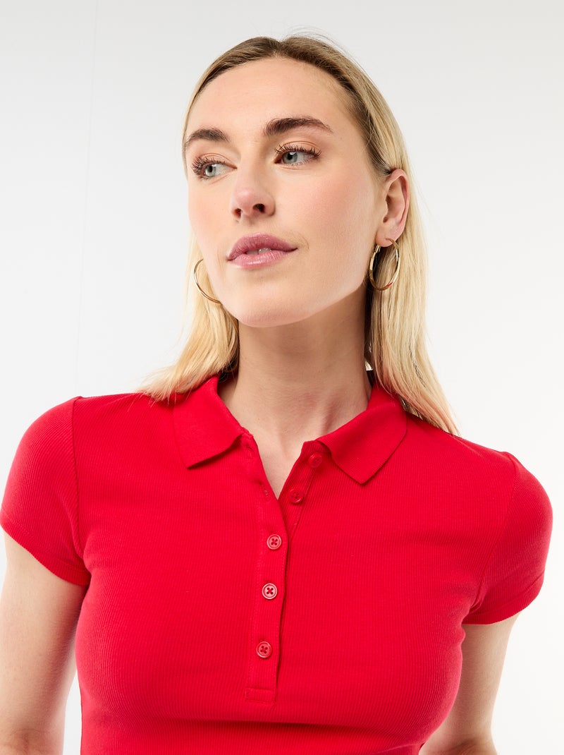 Polo van ribgebreide stof met korte mouwen Rood - Kiabi