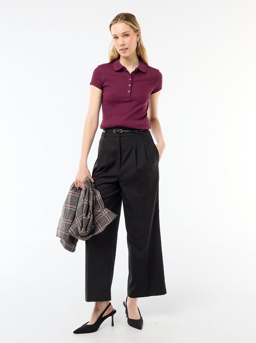 Polo van ribgebreide stof met korte mouwen - Kiabi