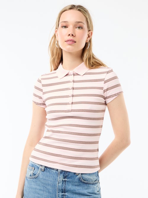 Polo van ribgebreide stof met korte mouwen - Kiabi