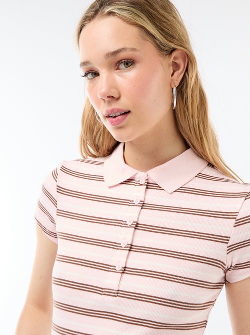 Polo van ribgebreide stof met korte mouwen - Kiabi