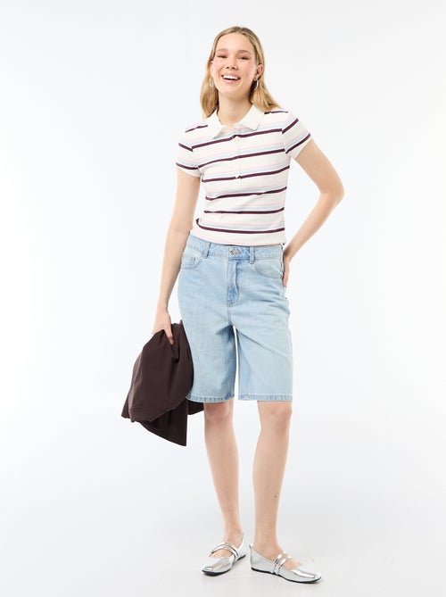 Polo van ribgebreide stof met korte mouwen - Kiabi