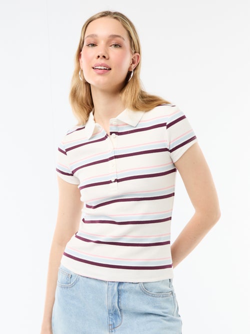 Polo van ribgebreide stof met korte mouwen - Kiabi