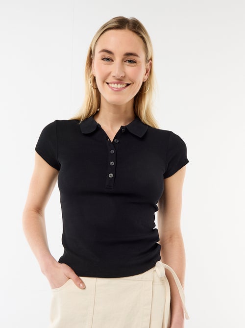 Polo van ribgebreide stof met korte mouwen - Kiabi