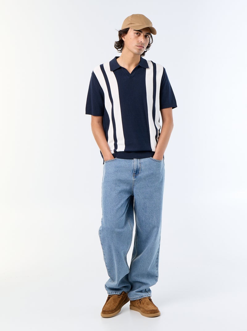 Poloshirt met korte mouwen en kraag zonder knopen Blauw - Kiabi