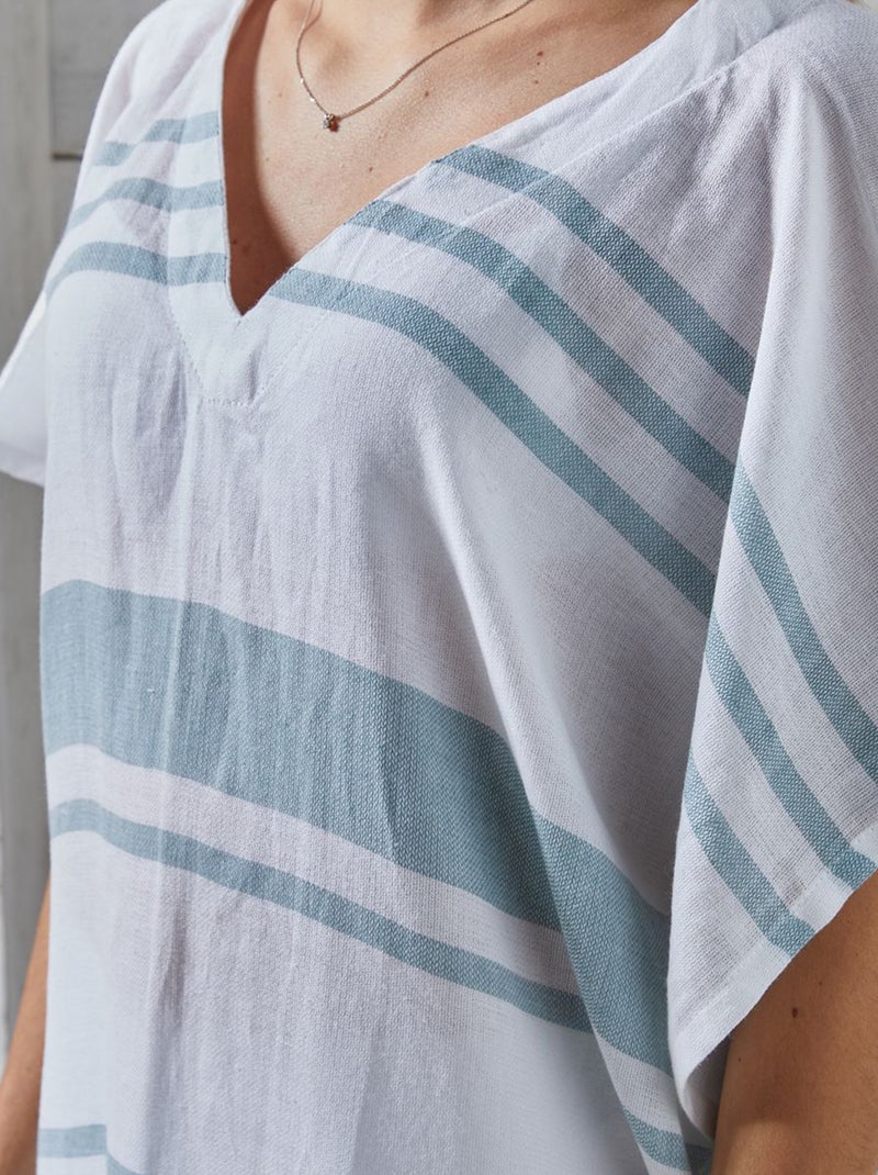 Poncho in fouta-stijl met franjes BLAUW - Kiabi