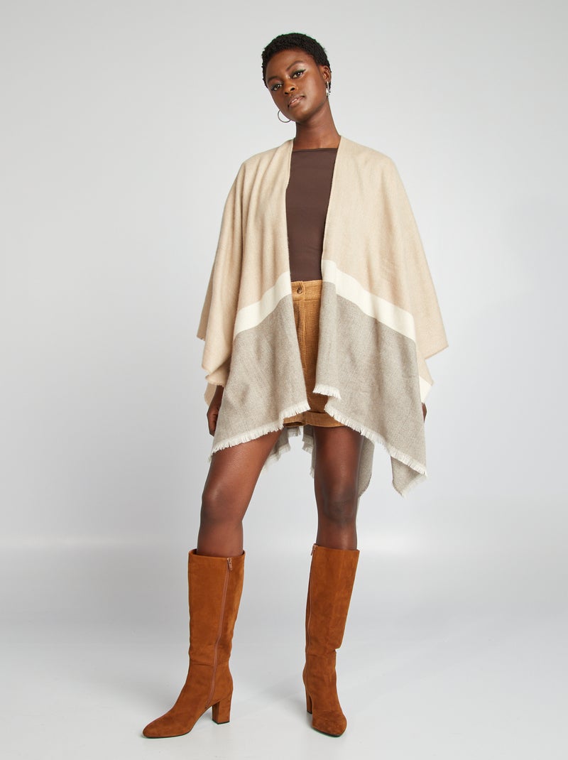 Poncho met franjes GRIJS - Kiabi