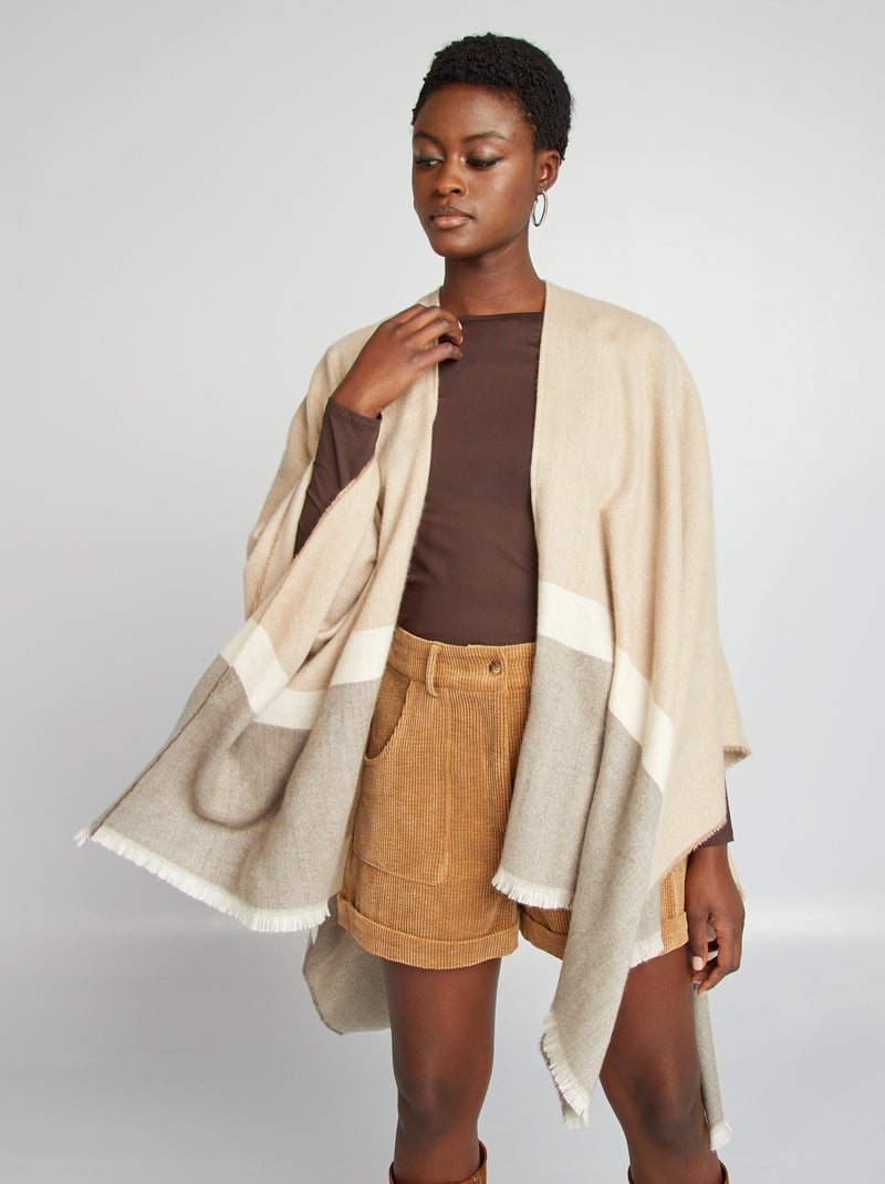 Poncho met franjes GRIJS - Kiabi