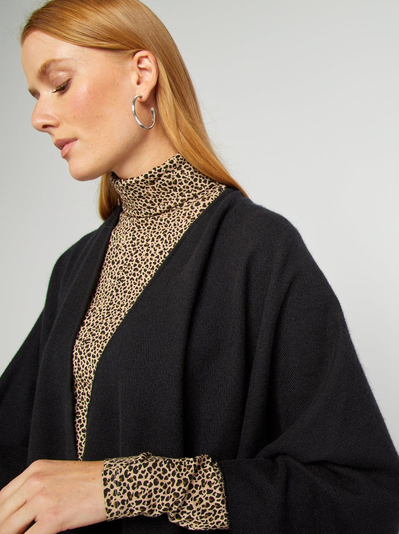 Poncho met franjes ZWART - Kiabi