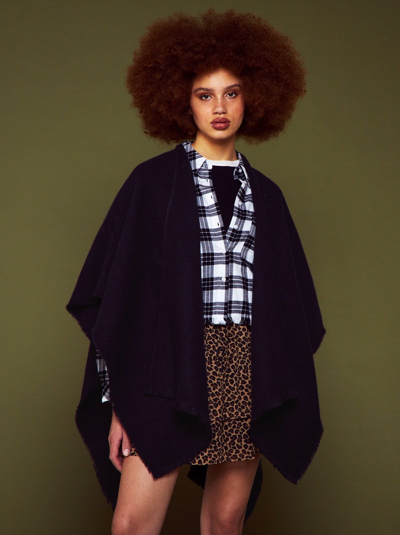 Poncho met luipaardprint ZWART - Kiabi