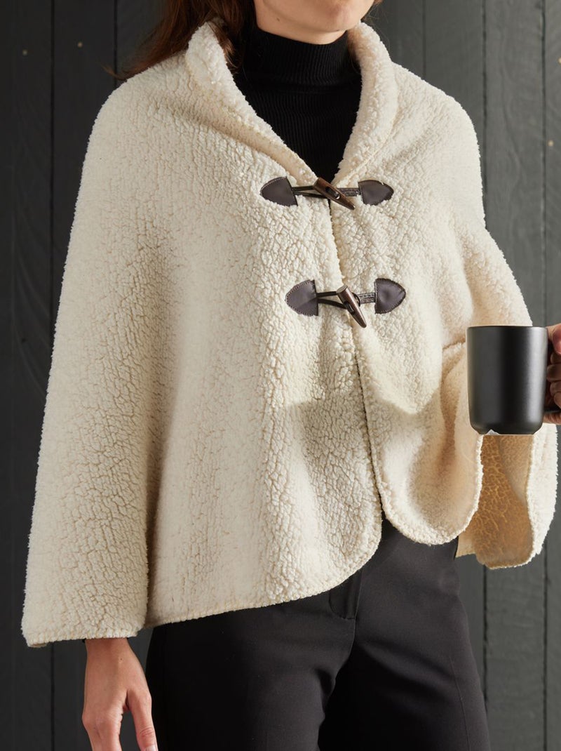 Ponchoplaid met schapenvachteffect wit - Kiabi