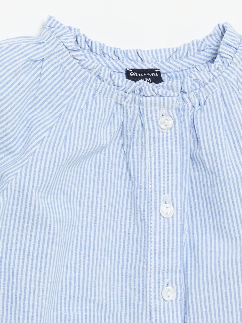 Popeline blouse met borduursels Blauw - Kiabi