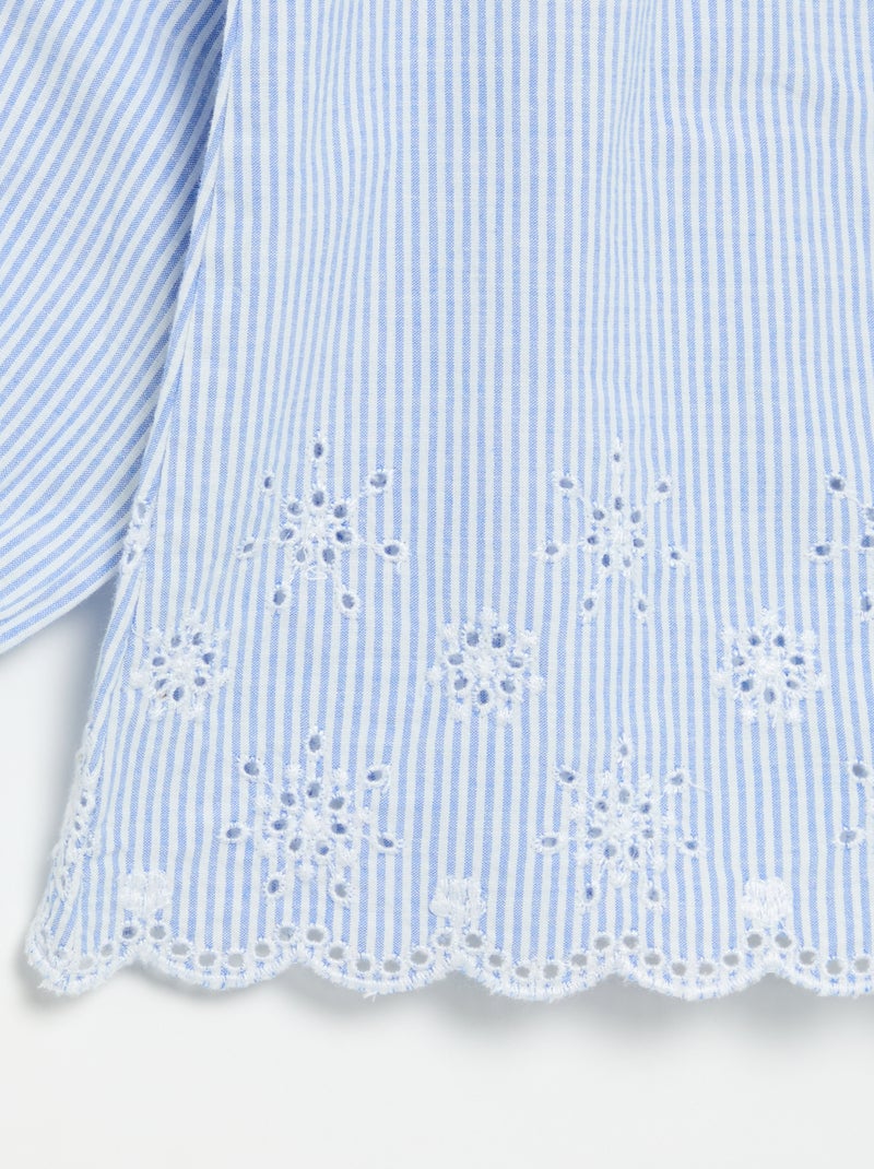 Popeline blouse met borduursels Blauw - Kiabi