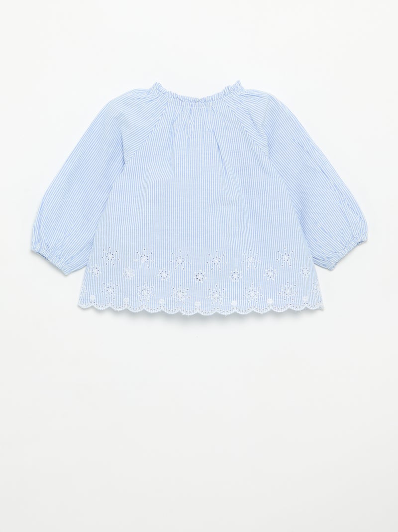 Popeline blouse met borduursels Blauw - Kiabi