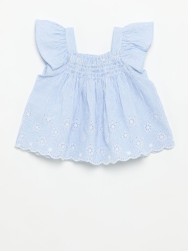 Popeline blouse met volants Blauw - Kiabi
