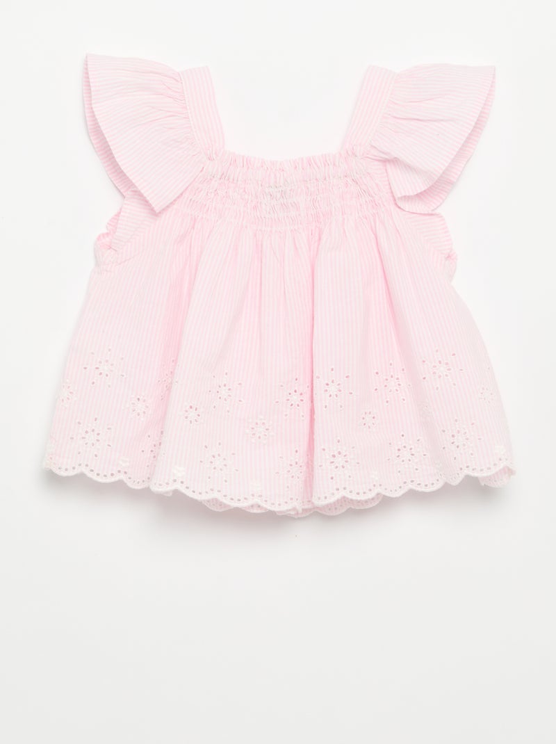Popeline blouse met volants Rose - Kiabi