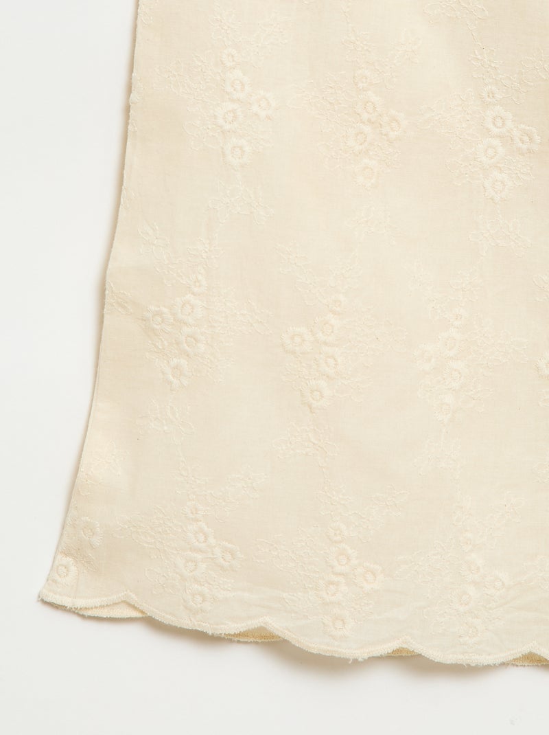 Popeline broek met borduursels Wit - Kiabi