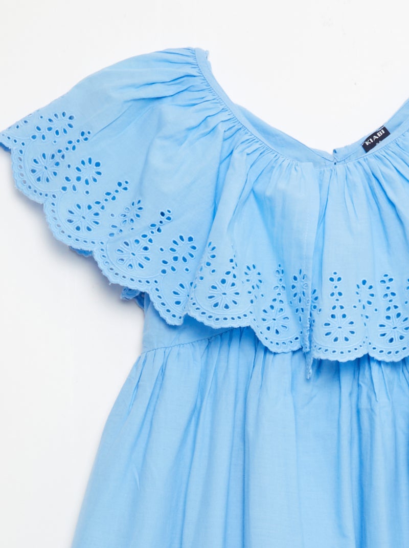 Popeline jurk met Engelse borduursels Blauw - Kiabi