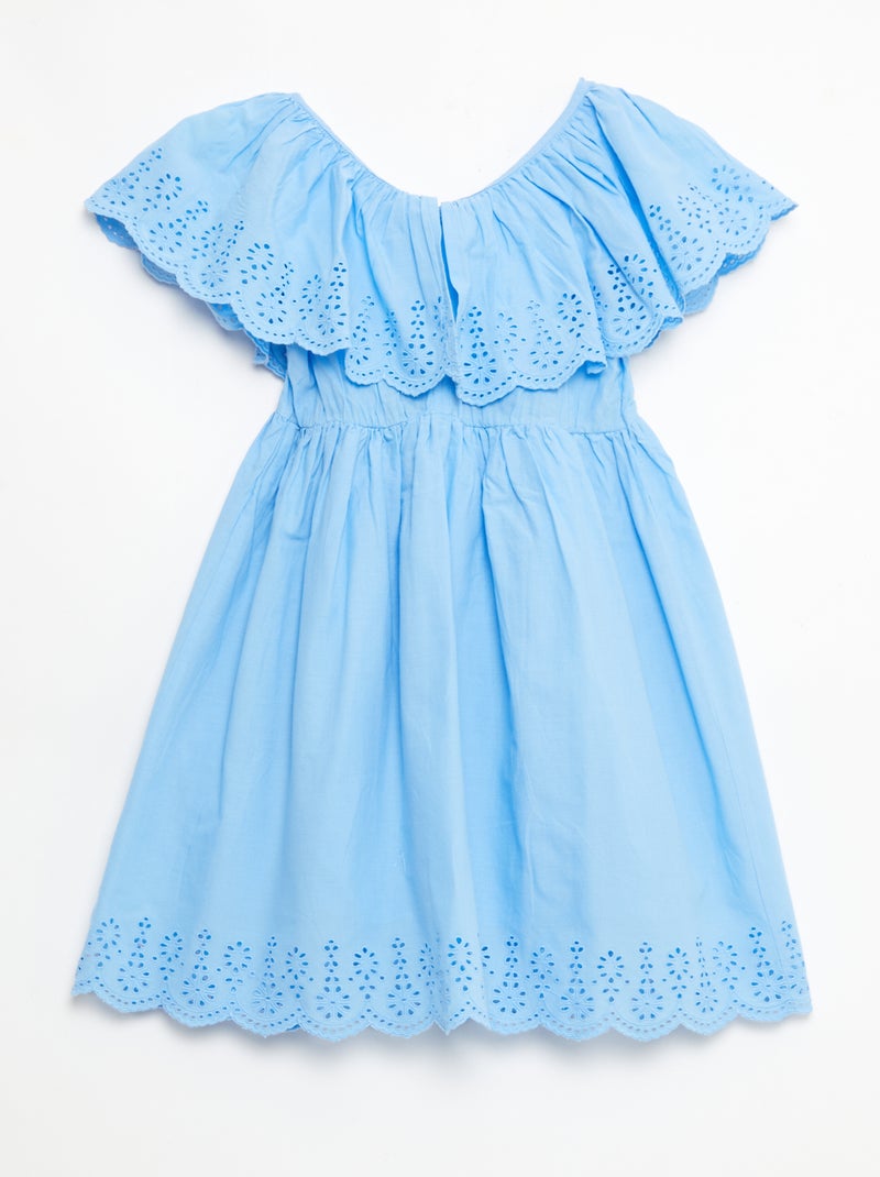 Popeline jurk met Engelse borduursels Blauw - Kiabi